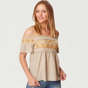 Altar’d State Boho Hippie Off the Shoulder Embroidered Top